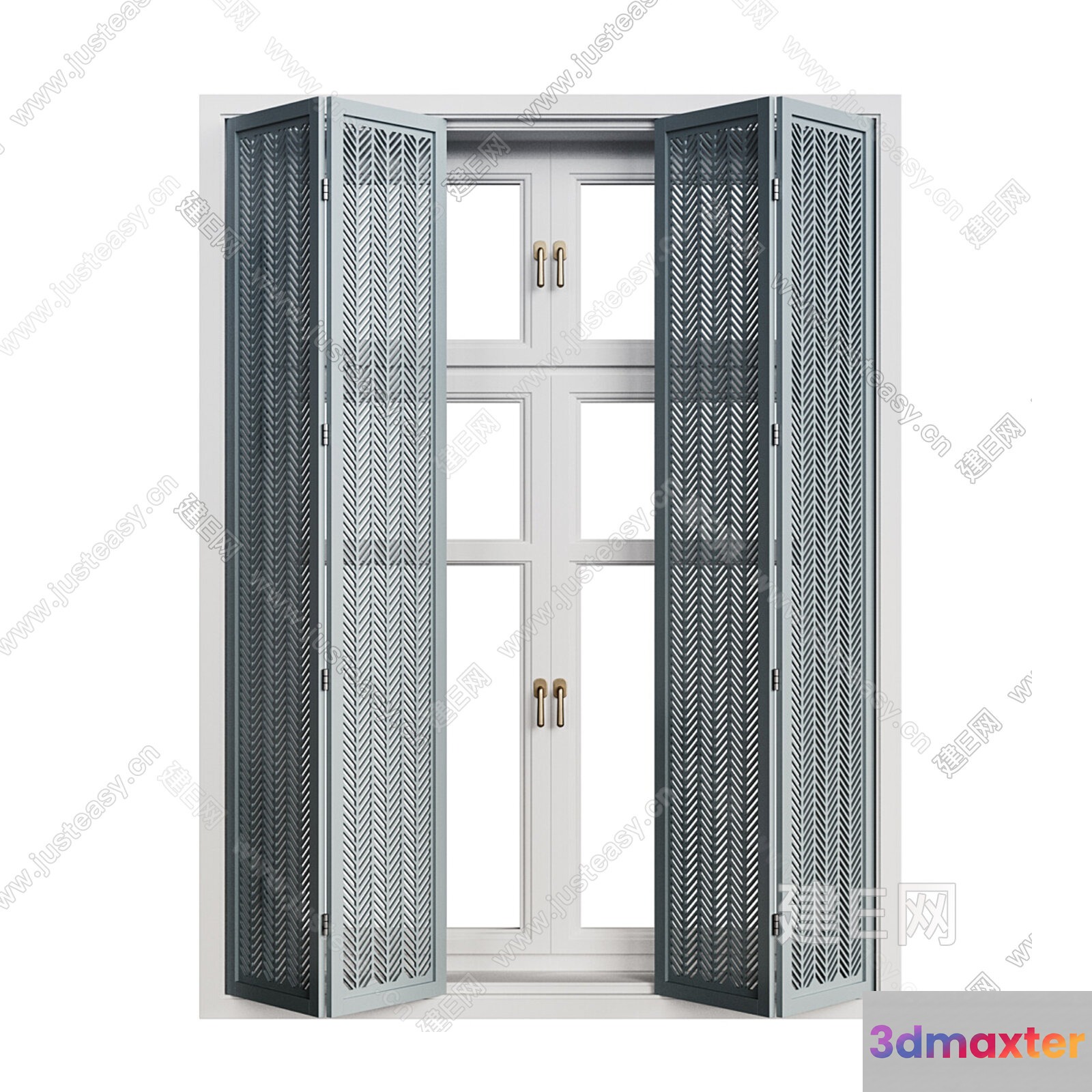 A Gray Door With A Patterned Screen 3D Model - 6094 - VRAY Render