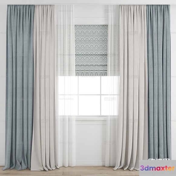 Grey And White Curtains 3D Model - 5403 - VRAY Render