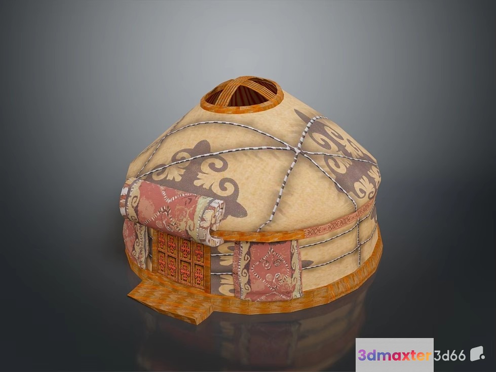 A Yurt With A Beige And Brown Pattern 3D Model - 22074 - VRAY Render