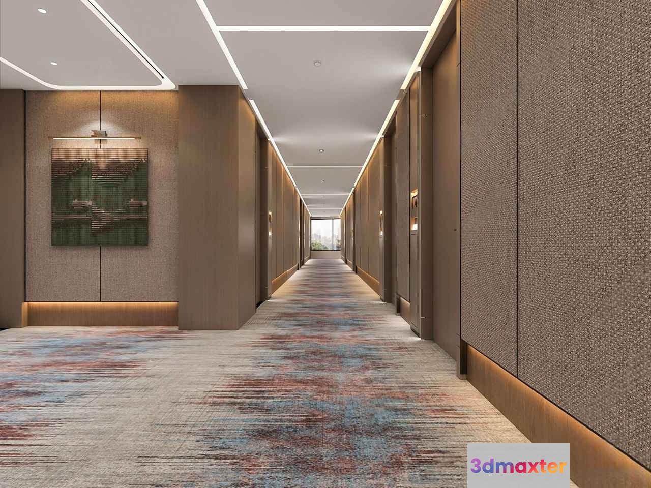 Long Hallway With Abstract Art 3D Model - 8145 - VRAY Render