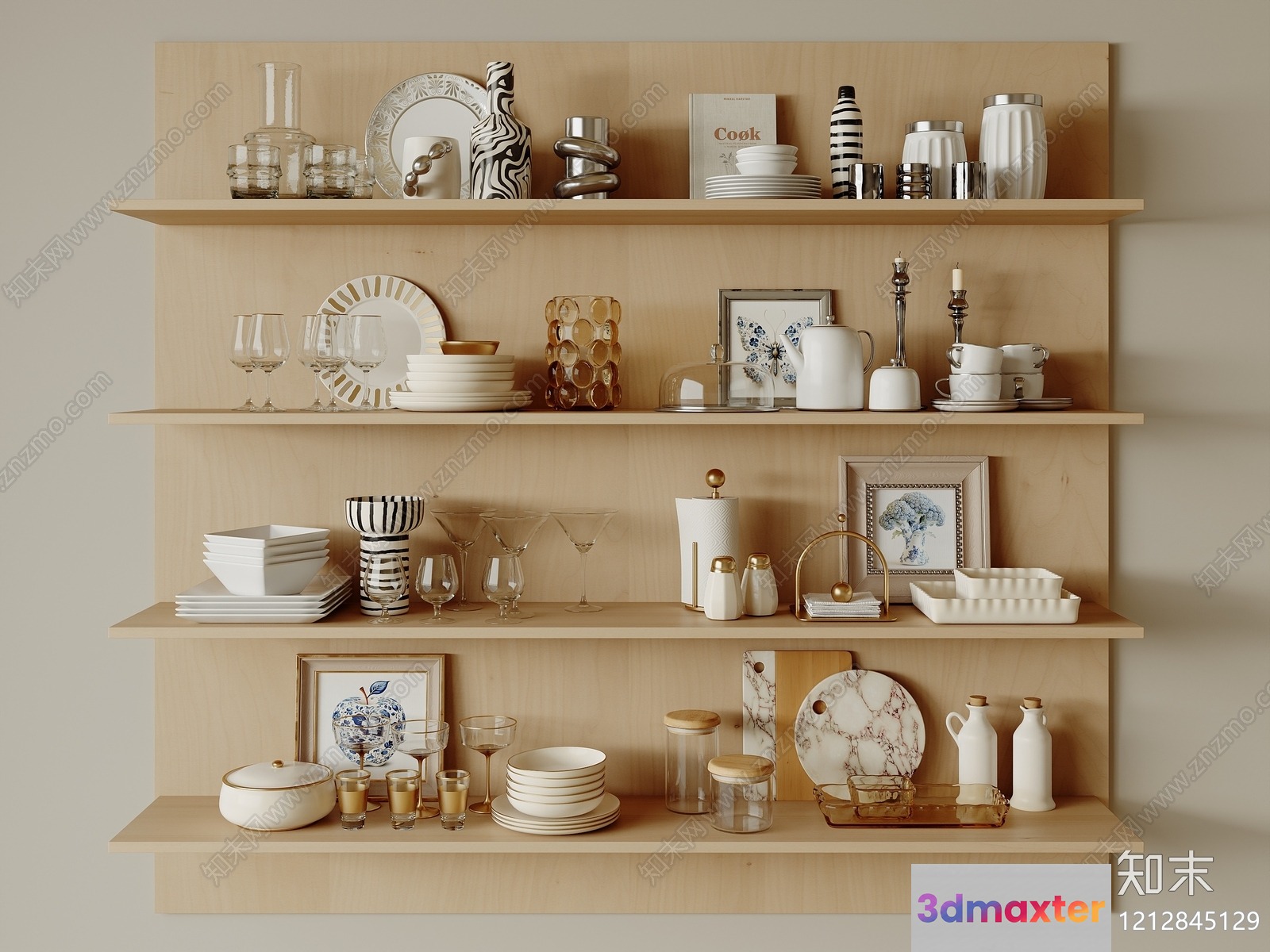 Modern Wooden Shelves 3D Model - 2422 - VRAY Render