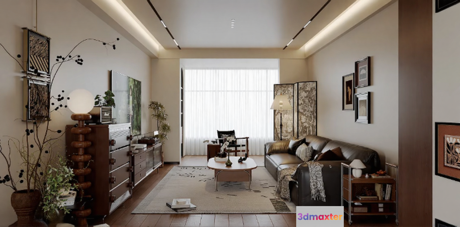 Modern Living Room 3D Model - 4545 - VRAY Render