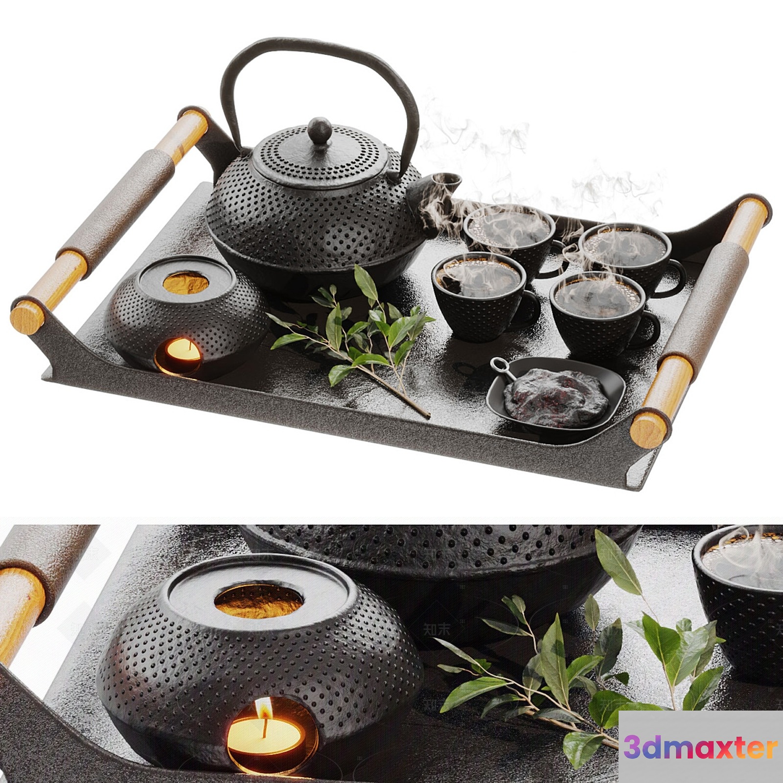 Tea Set With Tray 3D Model - 4176 - CORONA Render