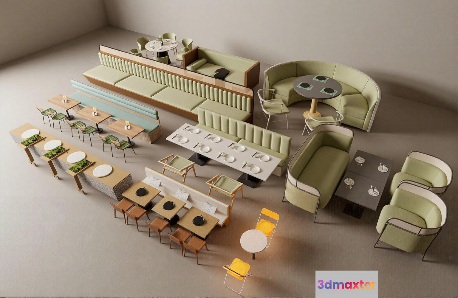 A Dining Room With Various Furniture Pieces 3D Model - 968 - VRAY Render