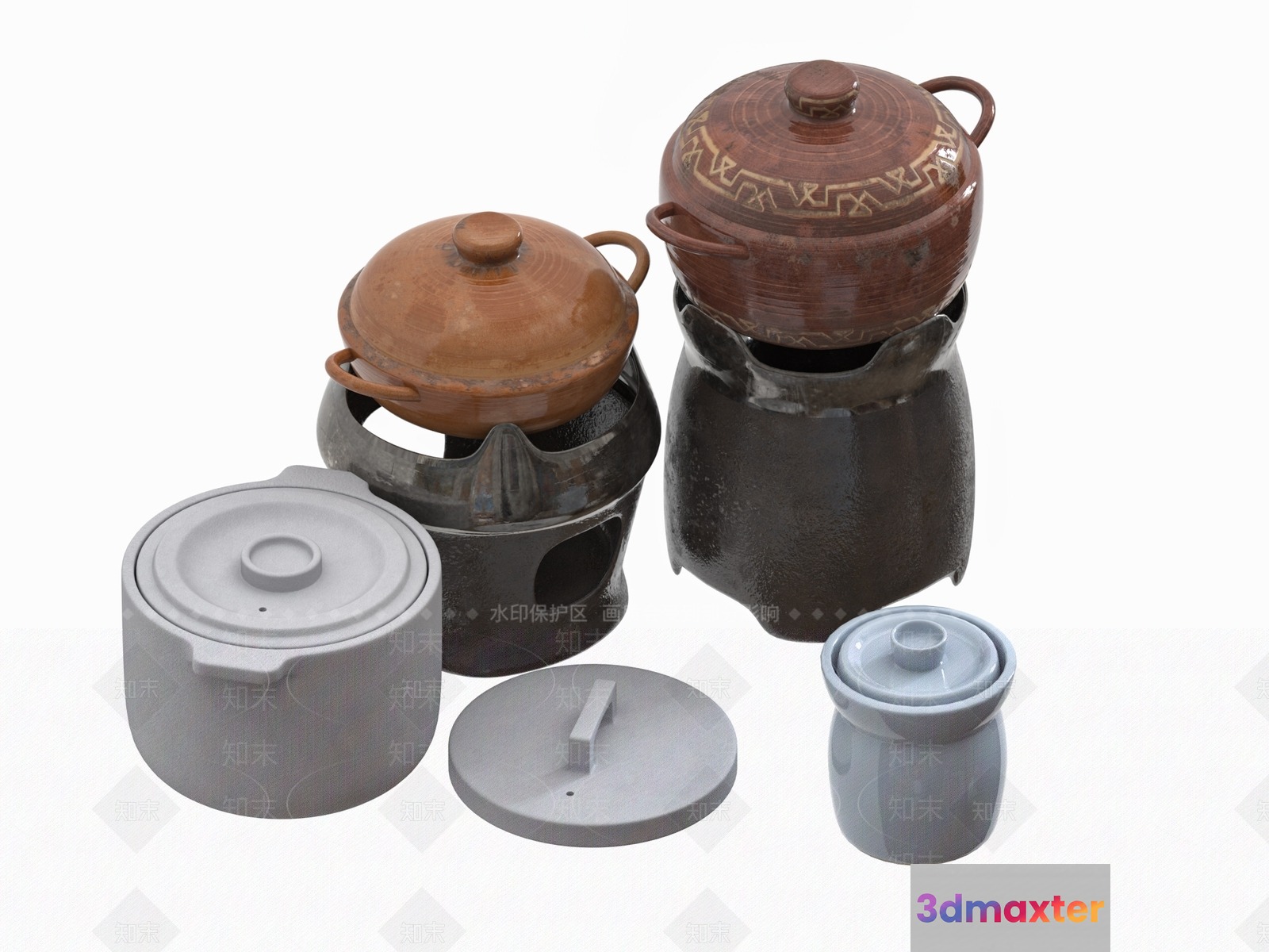 Brown Ceramic Pots 3D Model - 4344 - VRAY Render