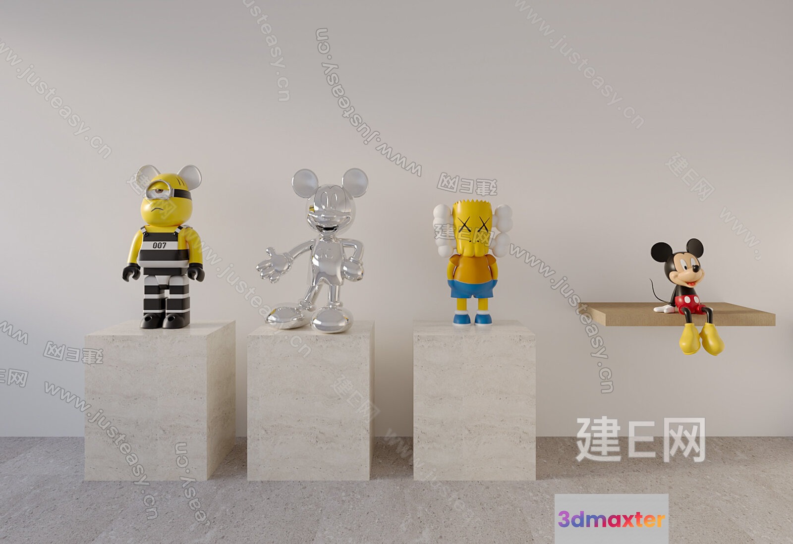 A Collection Of Cartoon Characters On Display 3D Model - 15174 - VRAY Render