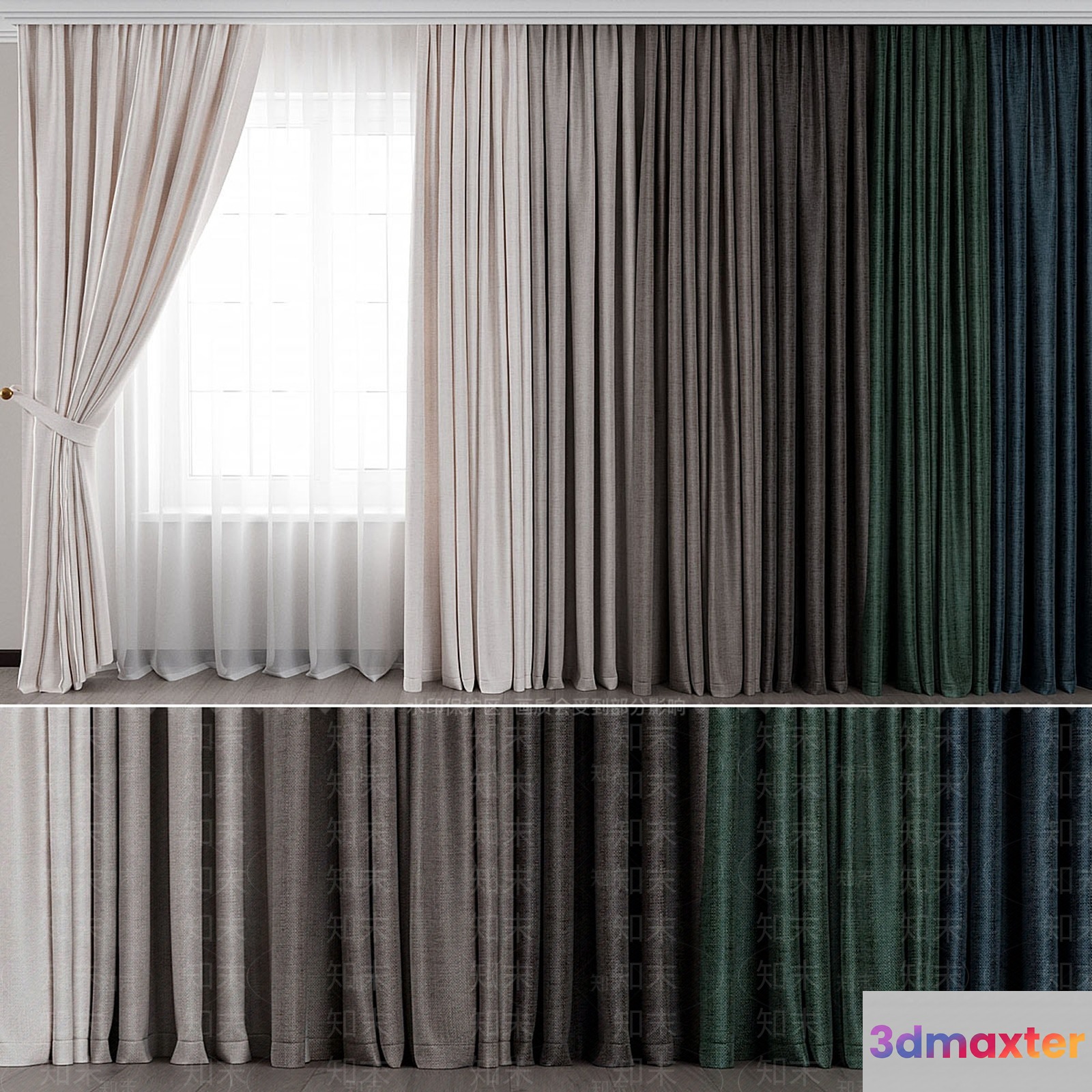 Gray Curtains 3D Model - 6525 - VRAY Render