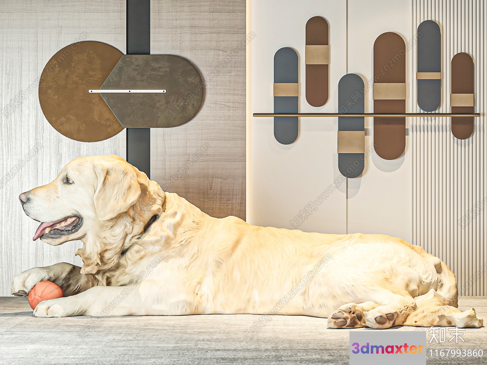 A Dog Lying On The Floor 3D Model - 14984 - VRAY Render
