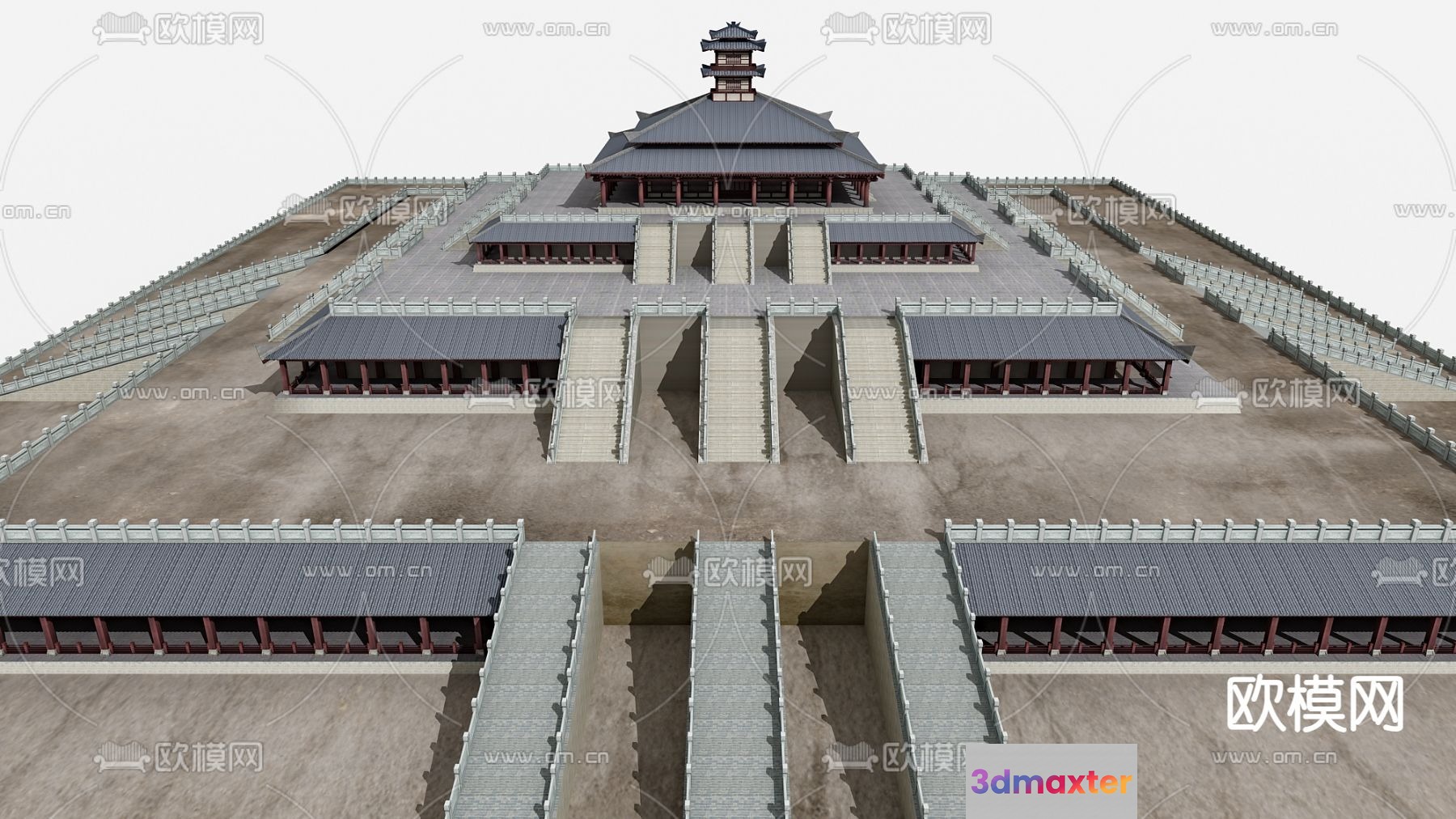 Ancient Chinese Building 3D Model - 1885 - VRAY Render