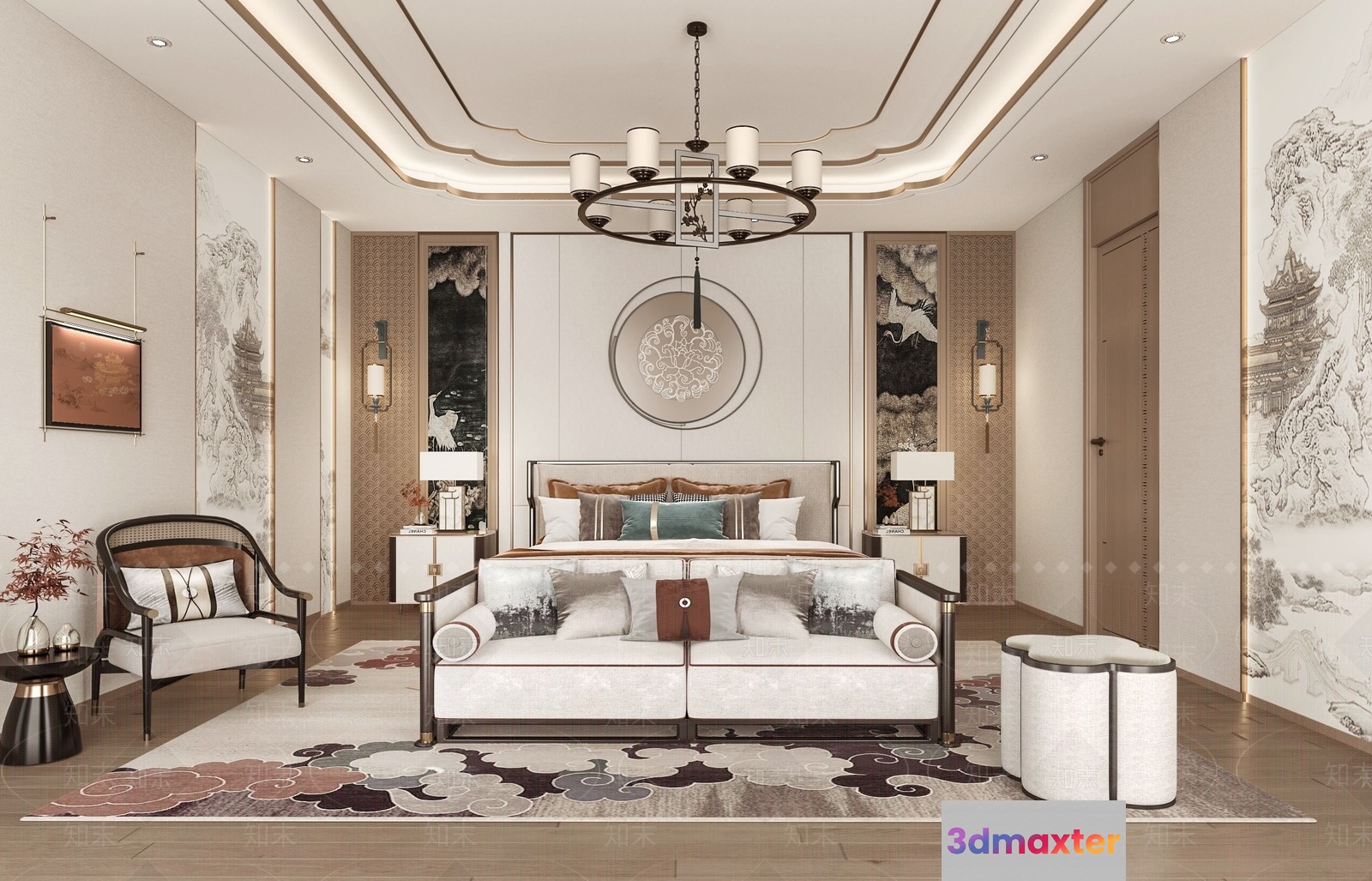 Modern Chinese Bedroom 3D Model - 8865 - VRAY Render