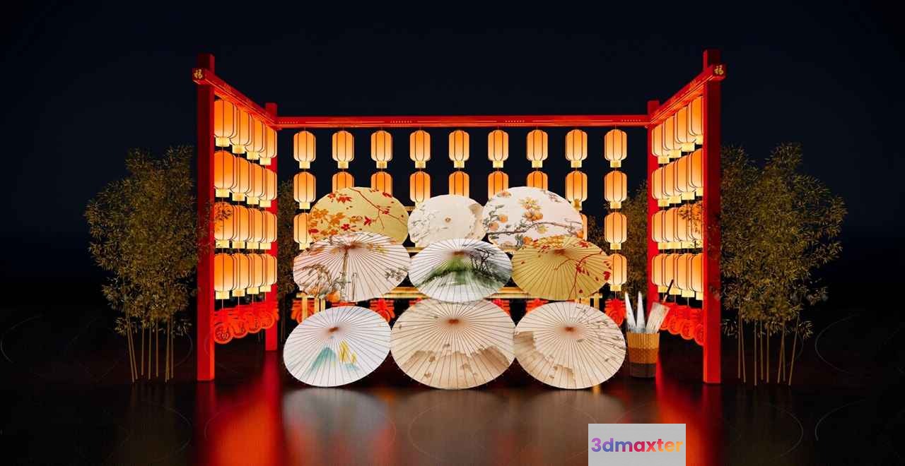 Oriental-Style Decorative Wall 3D Model - 18108 - VRAY Render