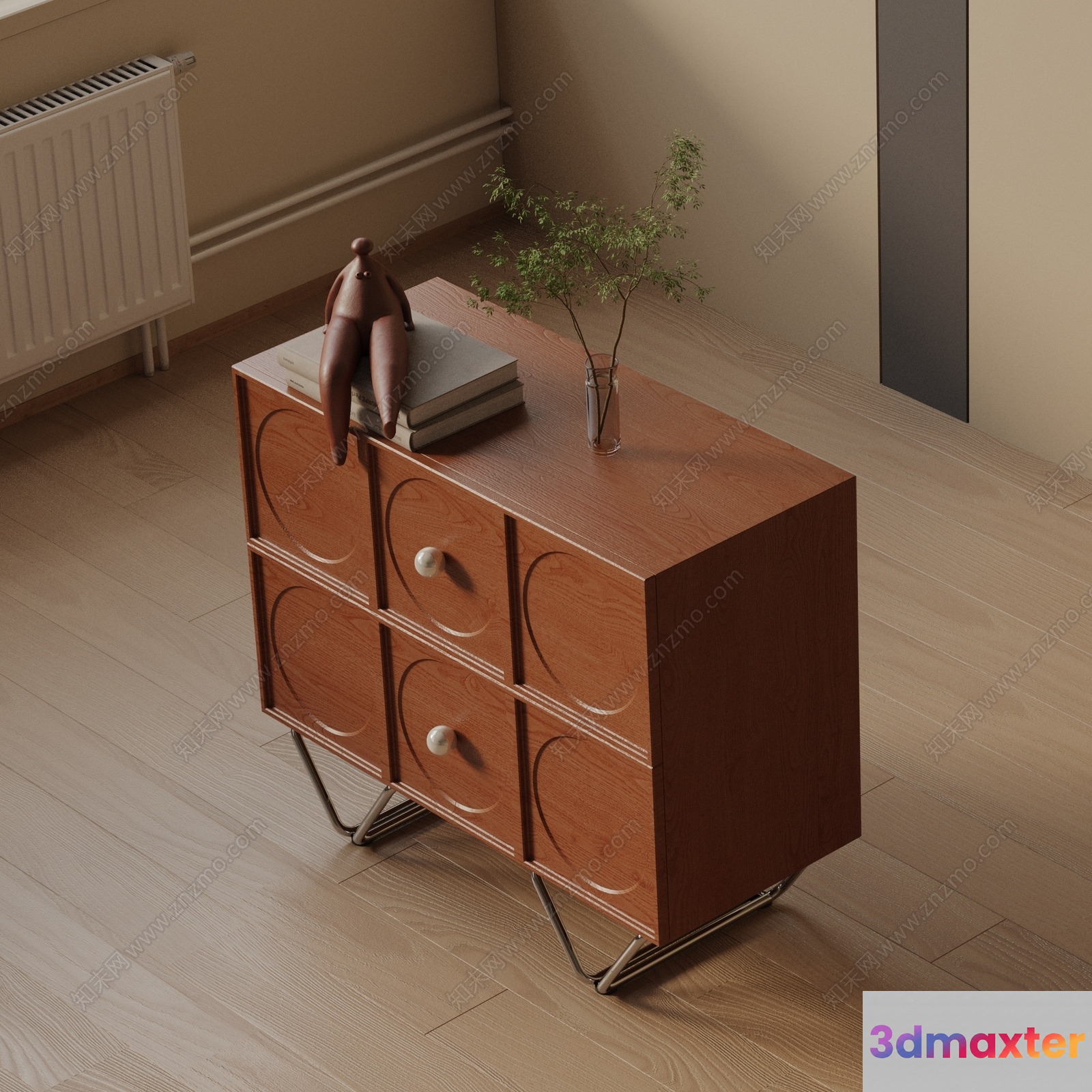 A Small Wooden Dresser With Drawers 3D Model - 16402 - VRAY Render