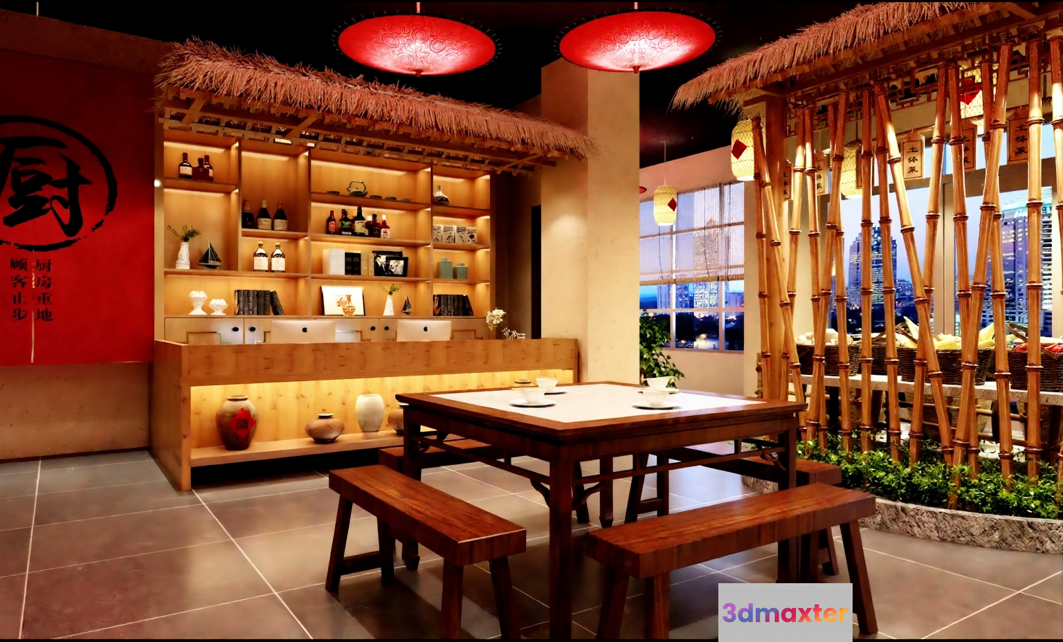 Asian Dining Area 3D Model - 19762 - VRAY Render