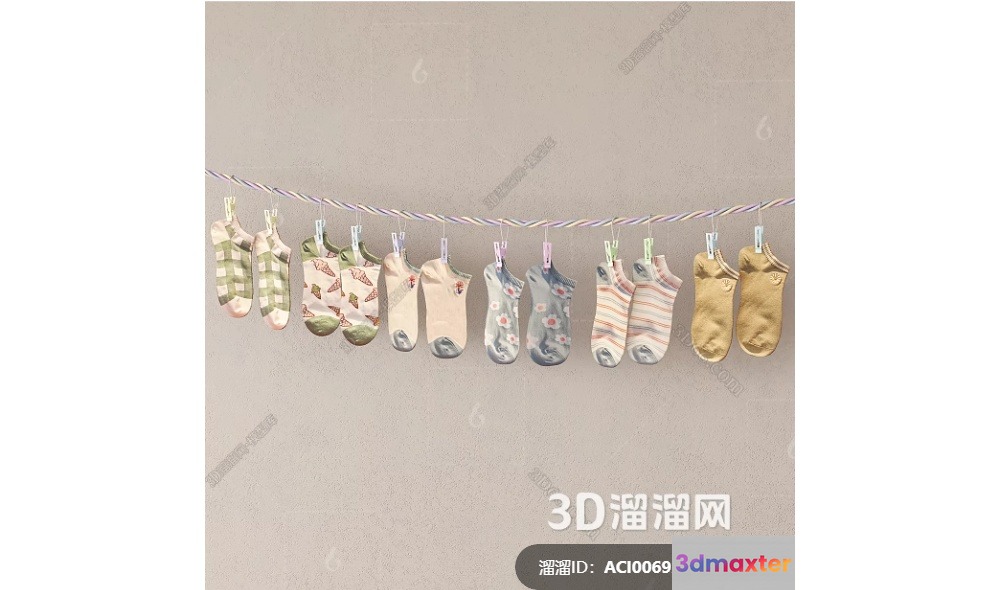 Socks Hanging On A Line 3D Model - 885 - VRAY Render