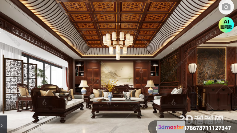 A Traditional Living Room 3D Model - 12957 - VRAY Render