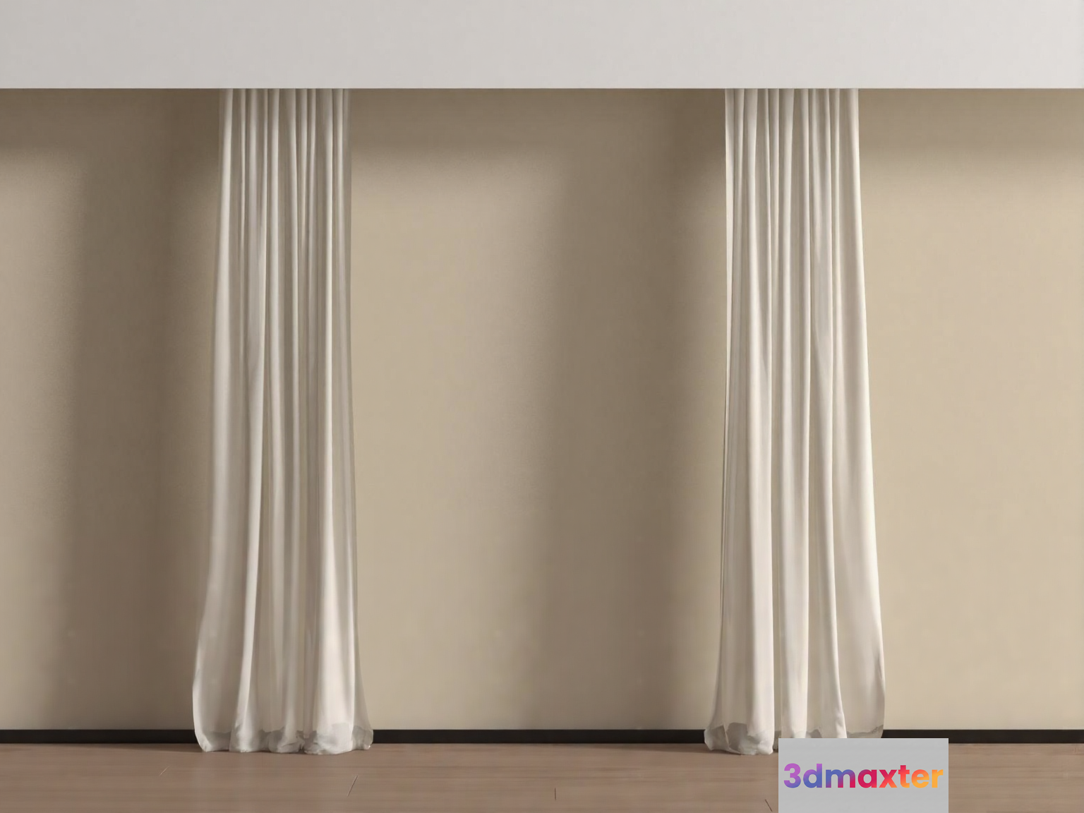 White Floor-Length Curtains 3D Model - 6150 - VRAY Render