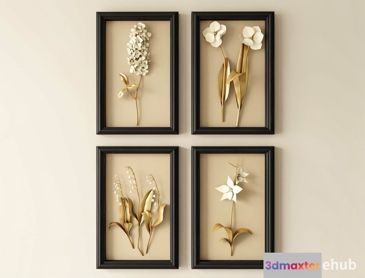 Four Framed Floral Designs 3D Model - 23010 - VRAY Render