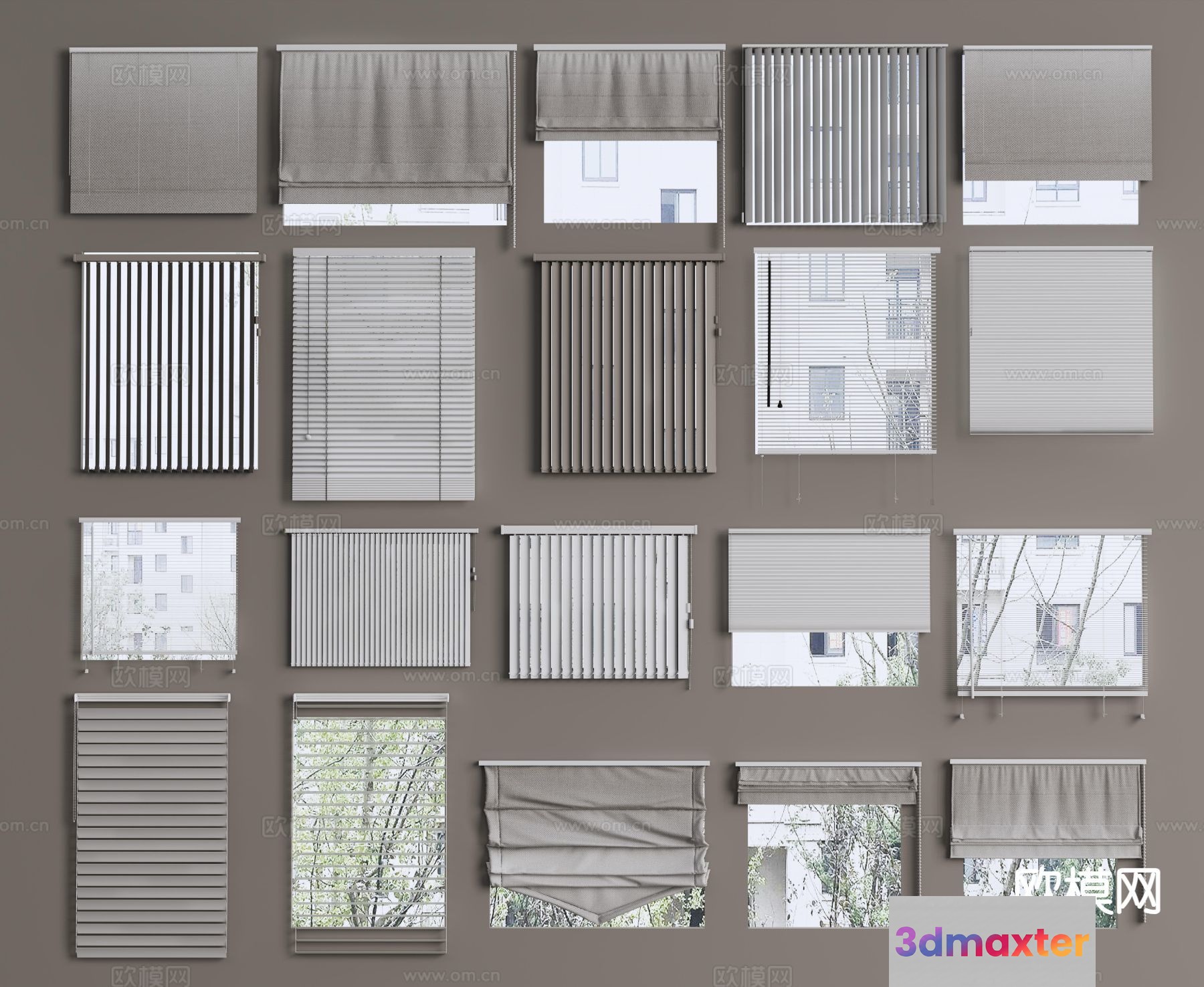 Gray Window Treatments 3D Model - 4266 - VRAY Render