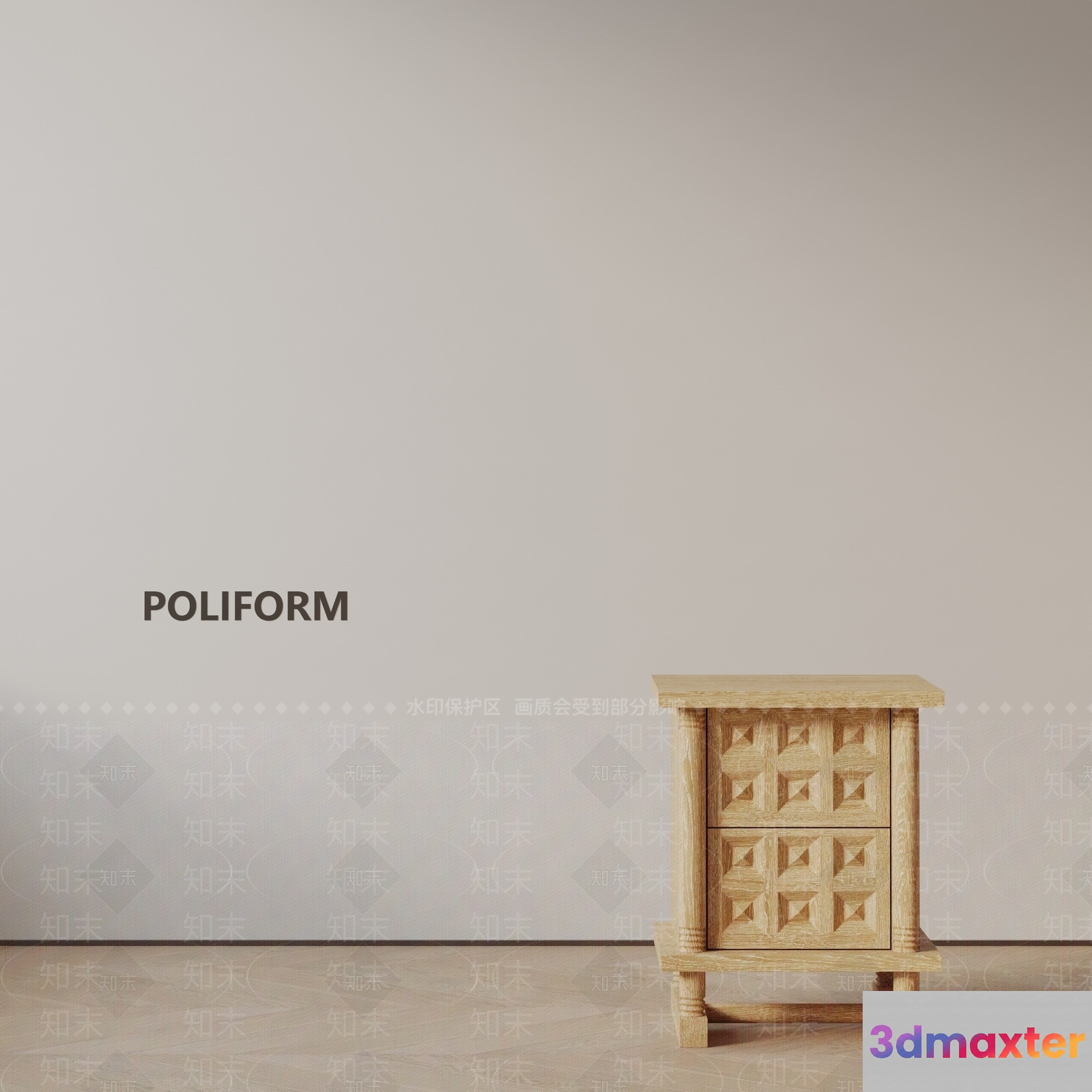 A Light-Colored Wooden Cabinet With Drawers 3D Model - 1647 - VRAY Render