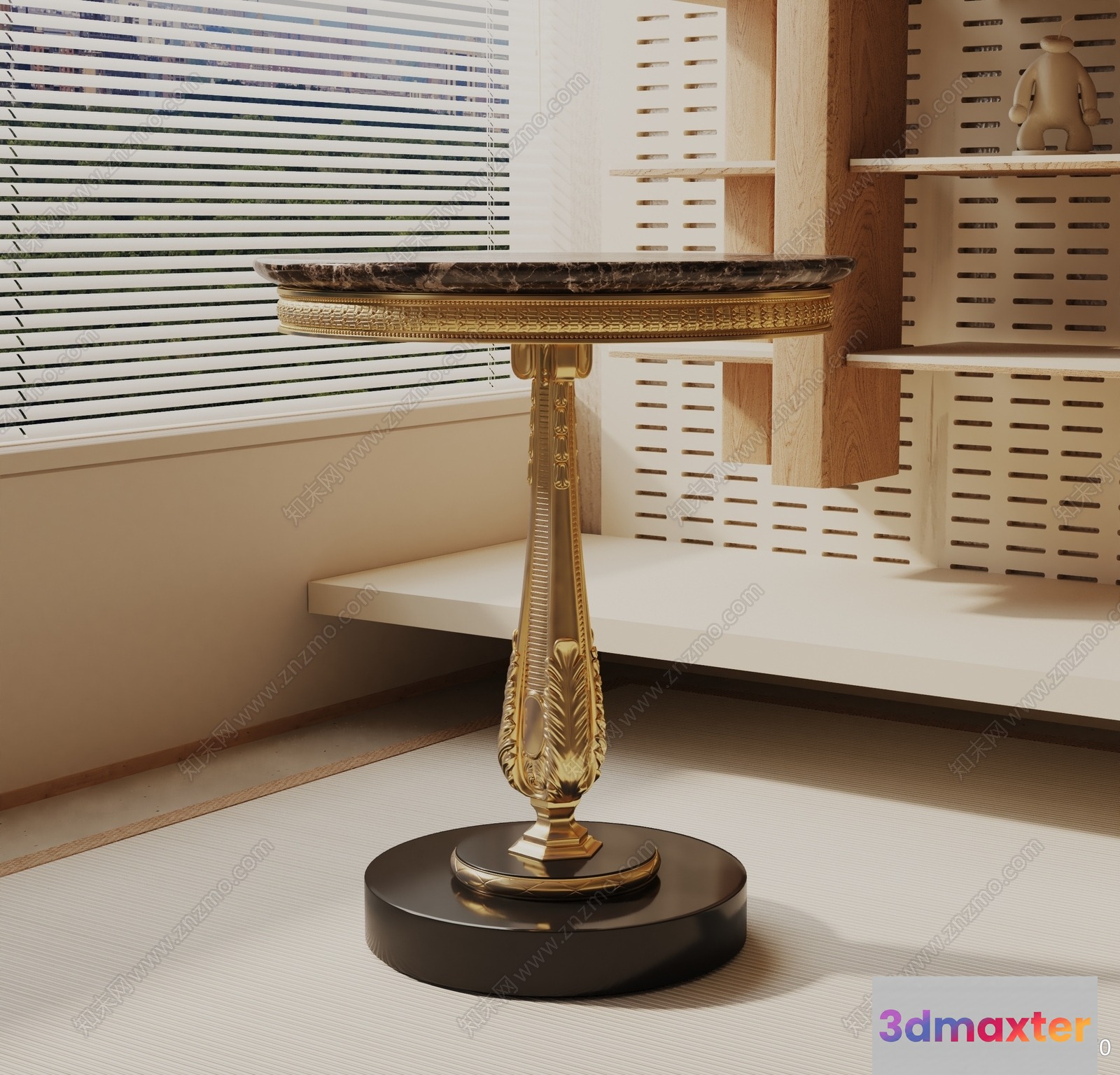 A Round Table With A Gold Base 3D Model - 2186 - VRAY Render