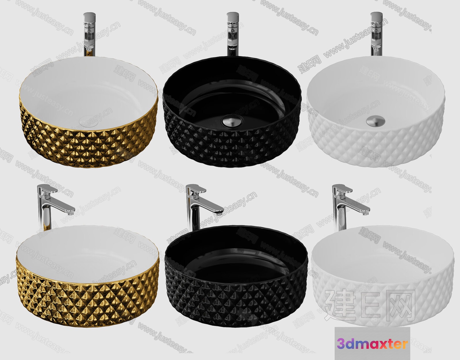 Three Sinks And Three Faucets 3D Model - 10847 - VRAY Render