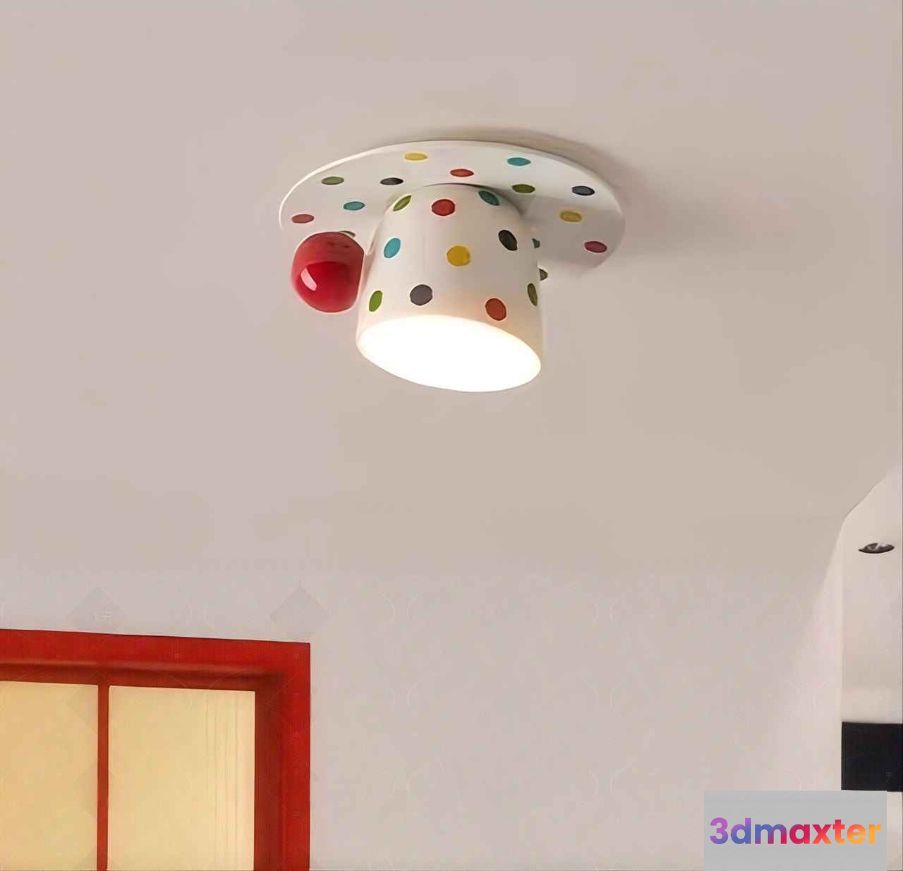 A Ceiling Light Fixture With A White Base And Colorful Polka Dots 3D Model - 10607 - VRAY Render