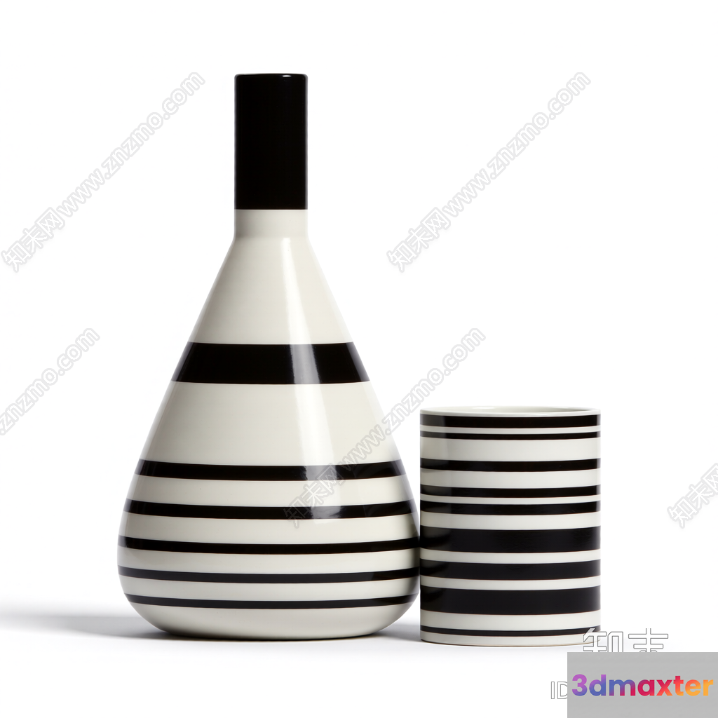 Black And White Striped Vase 3D Model - 8192 - VRAY Render