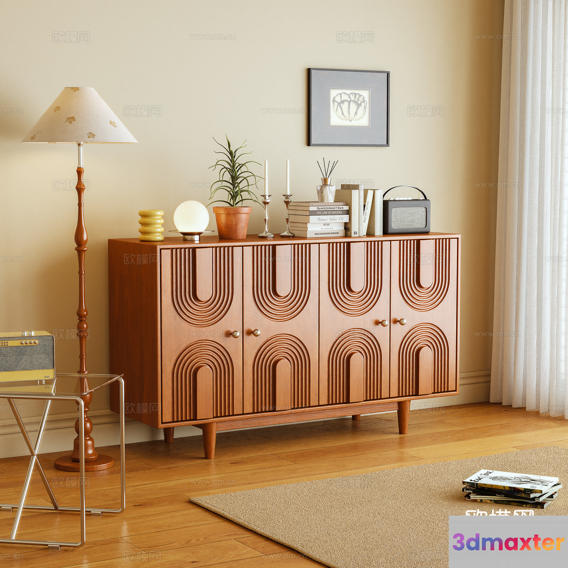 Mid-Century Modern Sideboard 3D Model - 16342 - VRAY Render