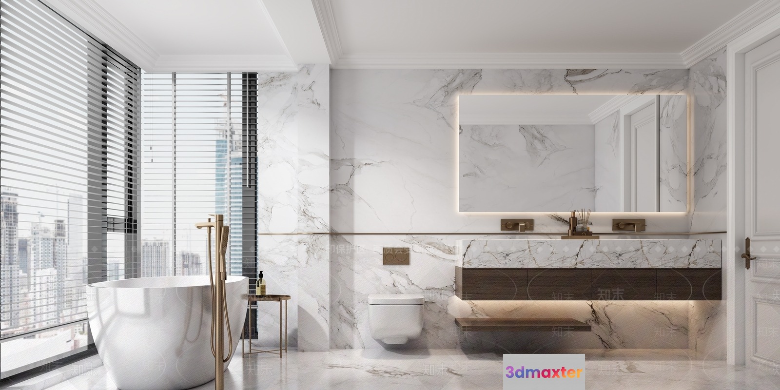 Modern Bathroom With Marble Walls 3D Model - 3935 - VRAY Render