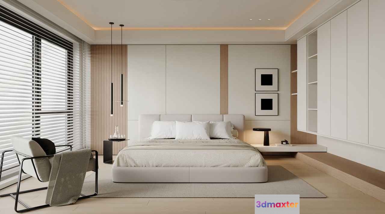 Modern Minimalist Bedroom 3D Model - 2078 - CORONA Render