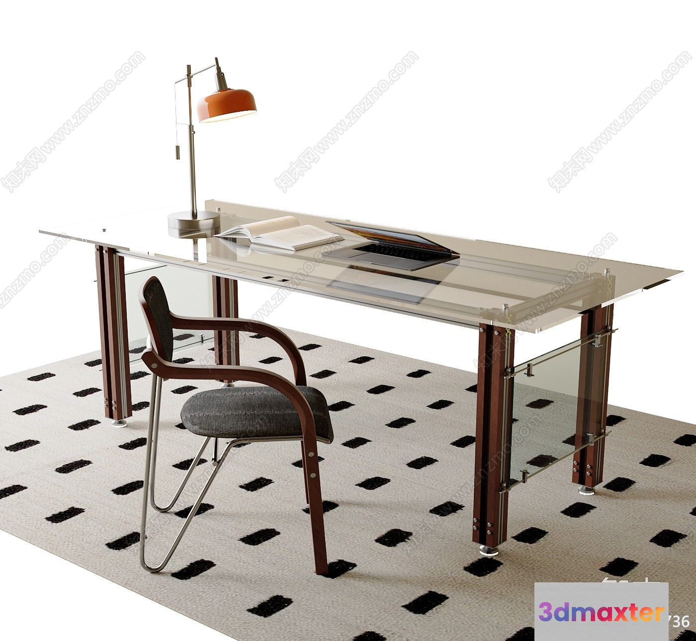 Modern Glass Desk 3D Model - 18186 - VRAY Render