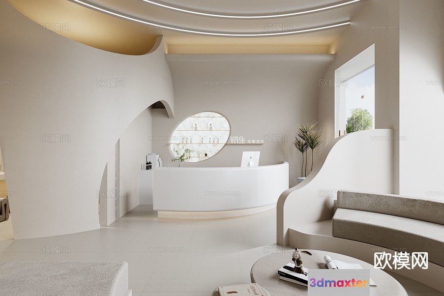 Modern White Reception Area 3D Model - 2077 - CORONA Render