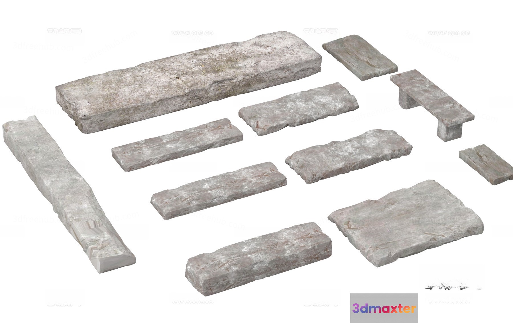 Gray Stone Pieces 3D Model - 19260 - VRAY Render