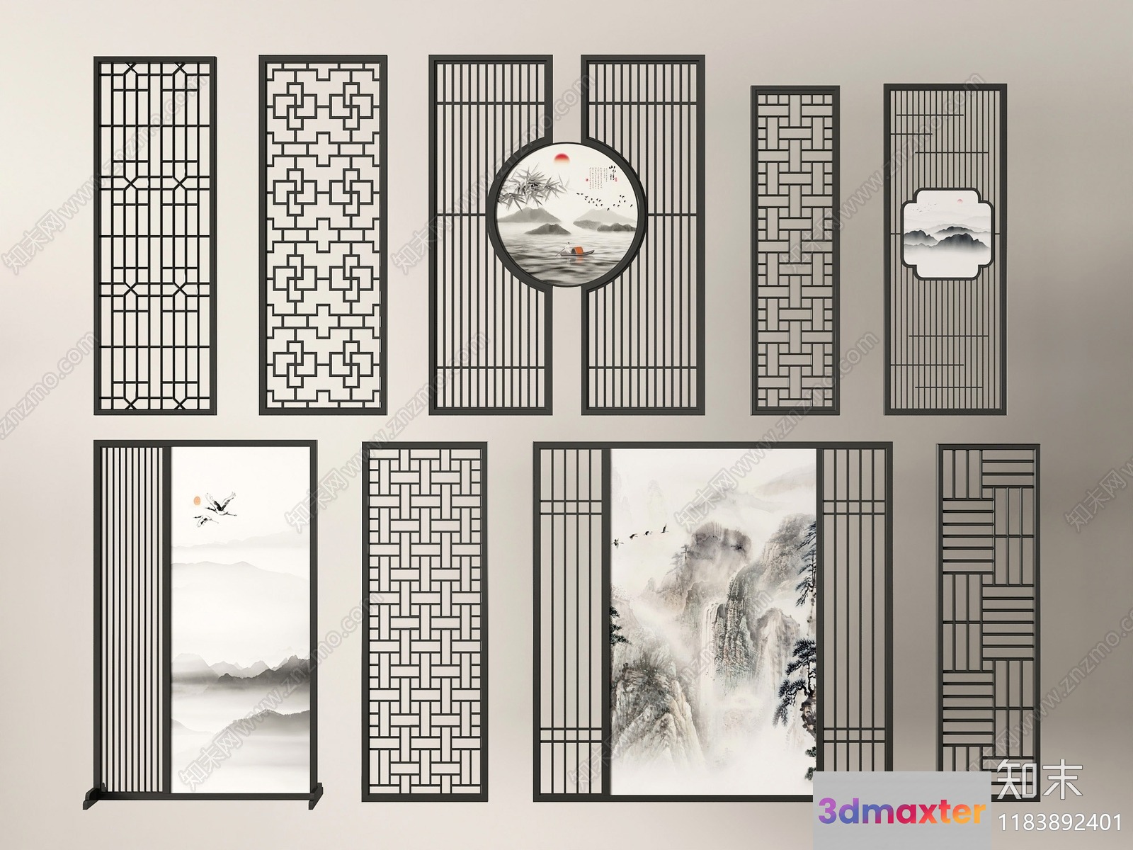 Traditional Chinese Screen 3D Model - 7053 - VRAY Render