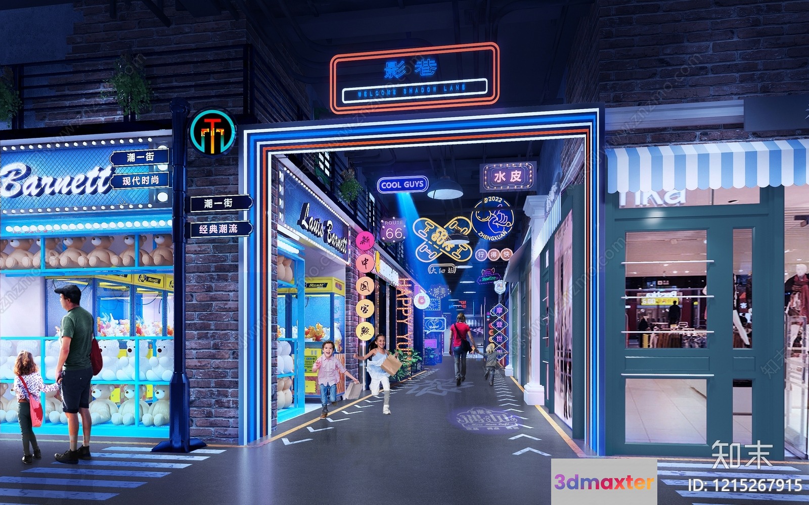 A Street With Shops And People Walking 3D Model - 11938 - VRAY Render