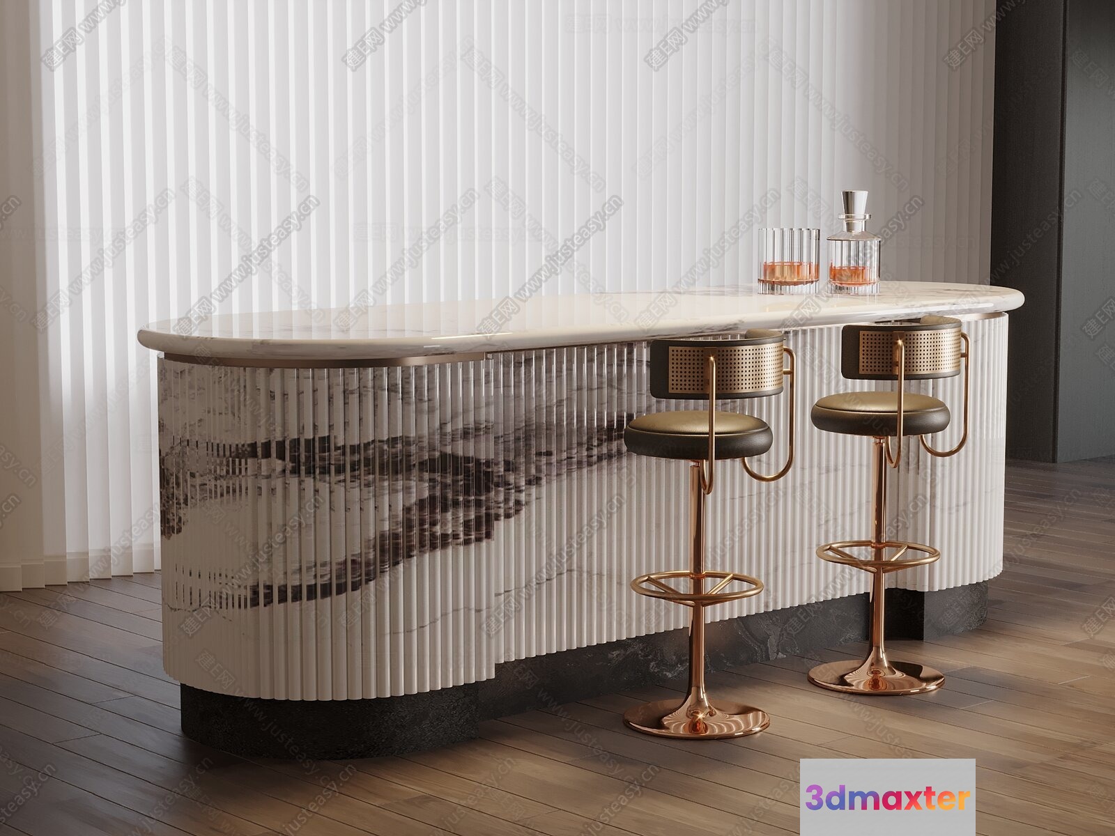 A Modern Bar With Stools 3D Model - 5389 - VRAY Render