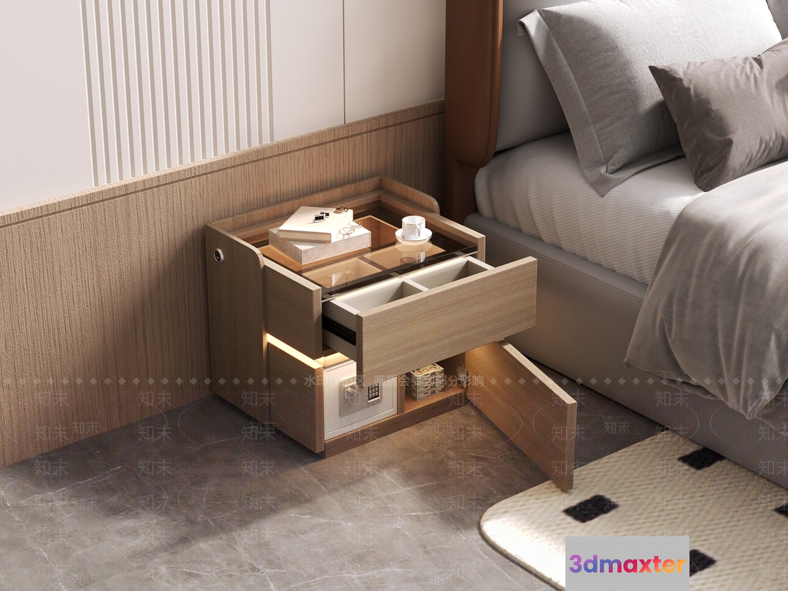 Modern Wooden Nightstand 3D Model - 15206 - VRAY Render