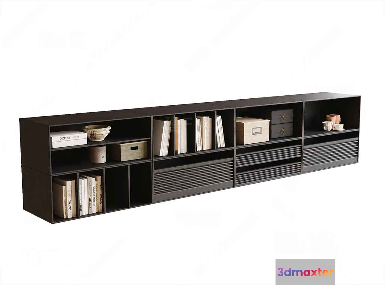 A Long Black Shelf 3D Model - 4828 - VRAY Render