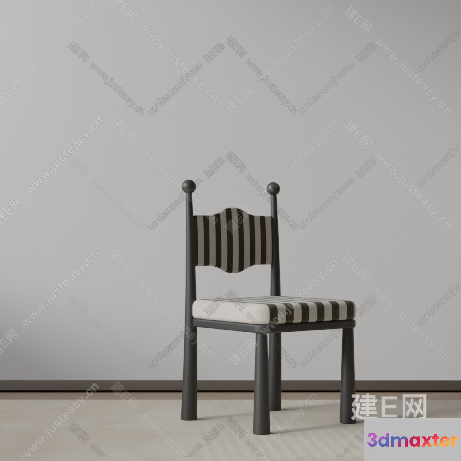 A Black And White Striped Chair 3D Model - 2254 - VRAY Render