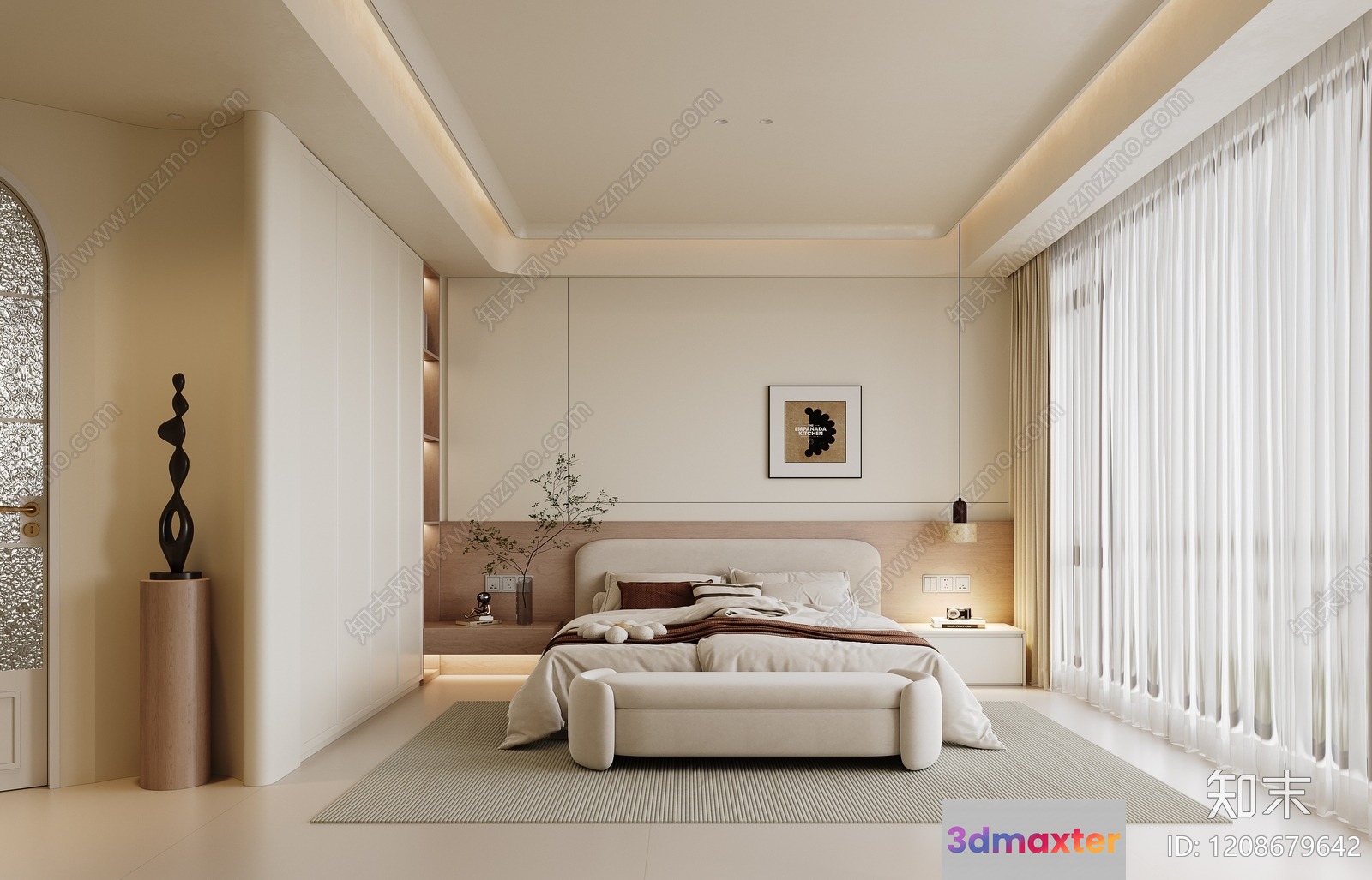 Modern Minimalist Bedroom 3D Model - 214 - VRAY Render