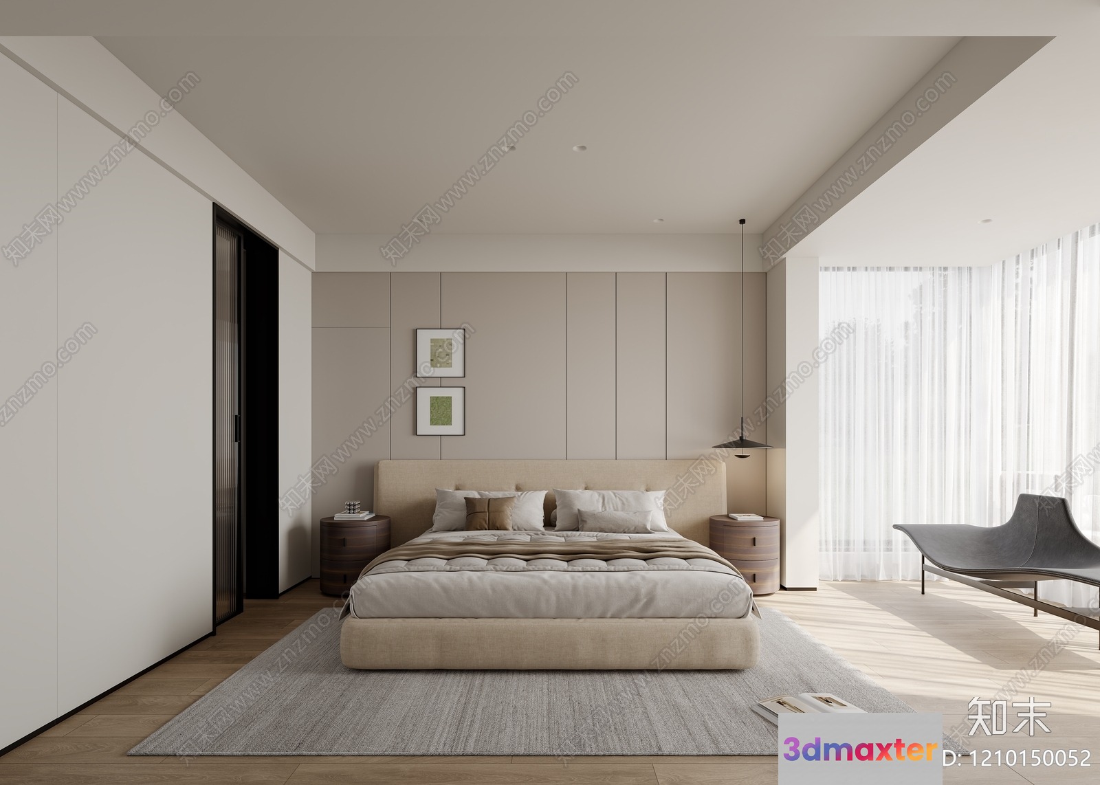 Modern Minimalist Bedroom 3D Model - 6172 - VRAY Render