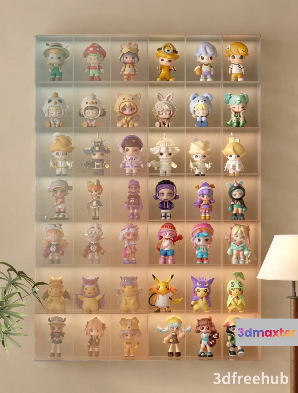 A Collection Of Figurines On A Shelf 3D Model - 21960 - VRAY Render