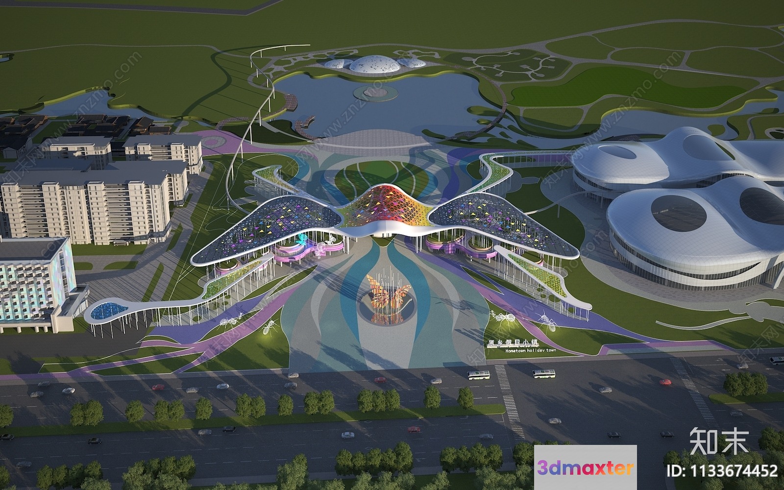 The Main Subject Is A Large Futuristic-Looking Building With A Unique Design 3D Model - 14355 - VRAY Render