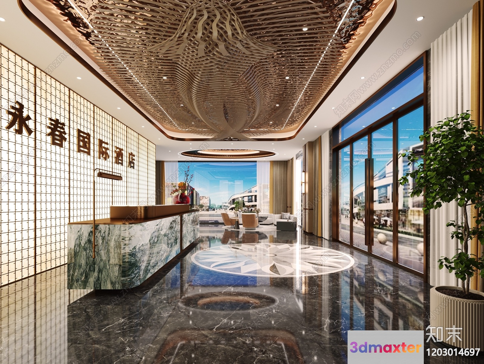 Modern Hotel Lobby 3D Model - 22303 - CORONA Render