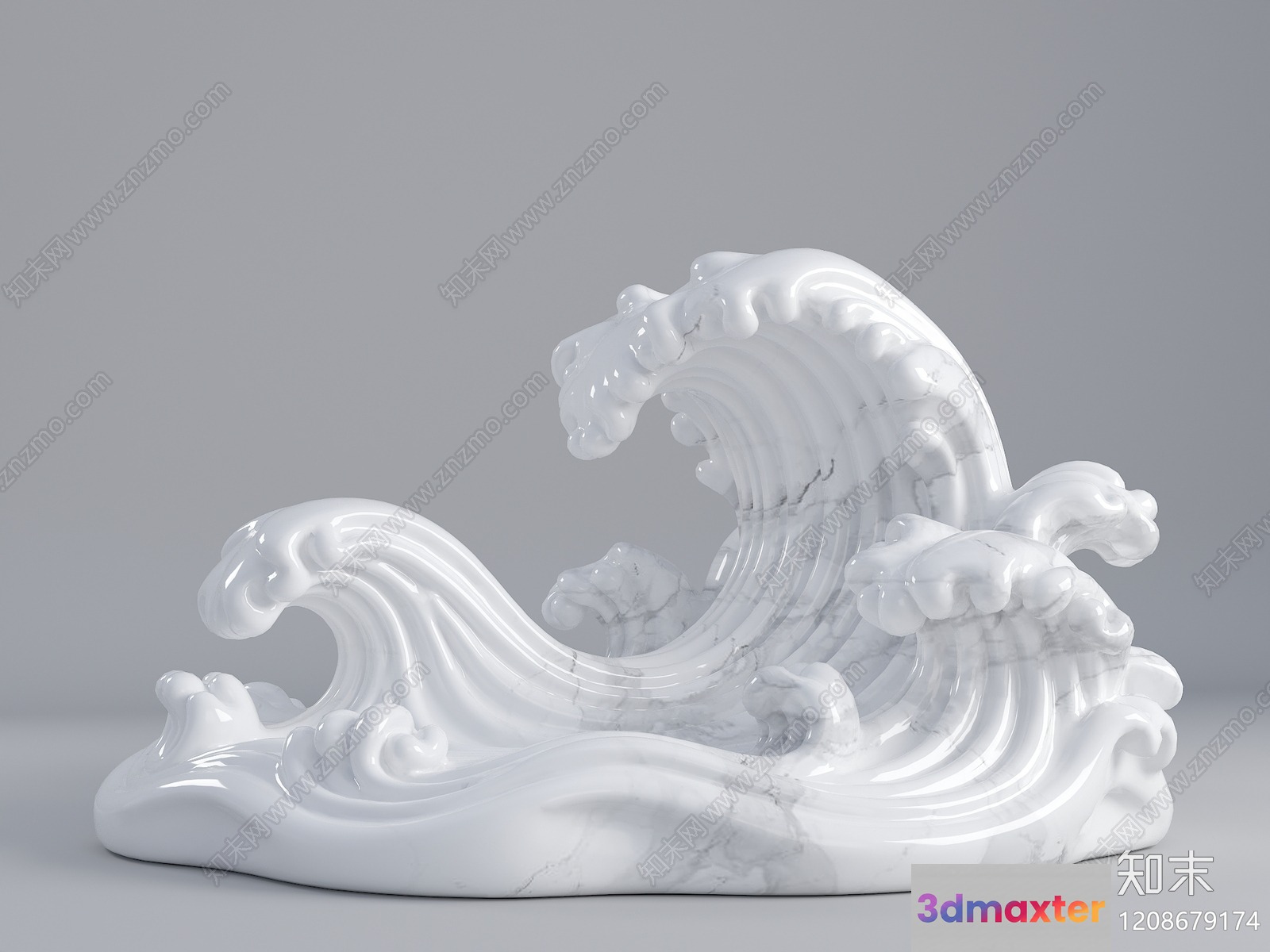 A White Marble Sculpture Of A Wave 3D Model - 5215 - VRAY Render