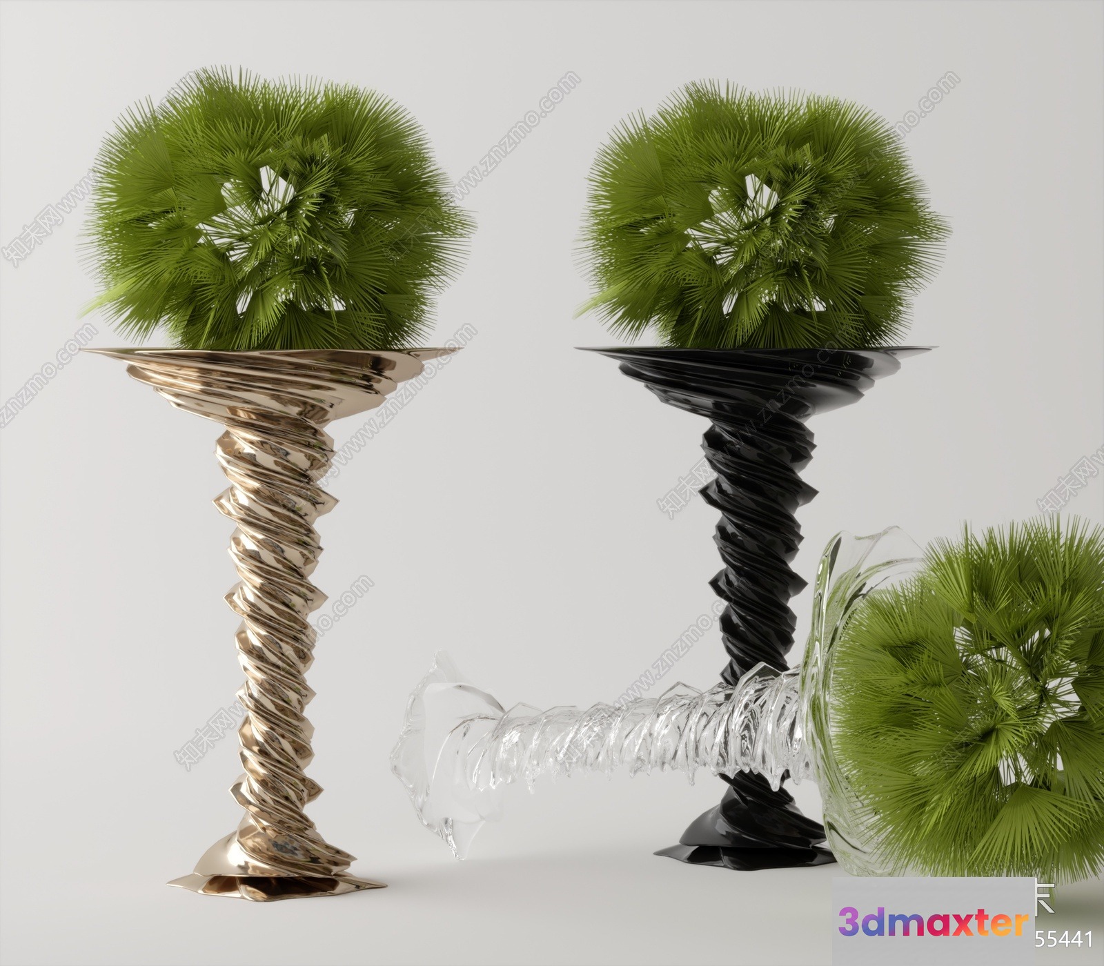 A Table With Two Green Plants 3D Model - 13344 - VRAY Render