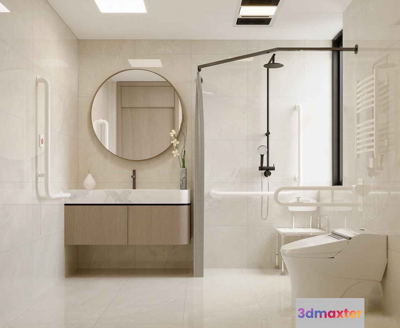 Modern Bathroom With White Fixtures 3D Model - 5909 - CORONA Render