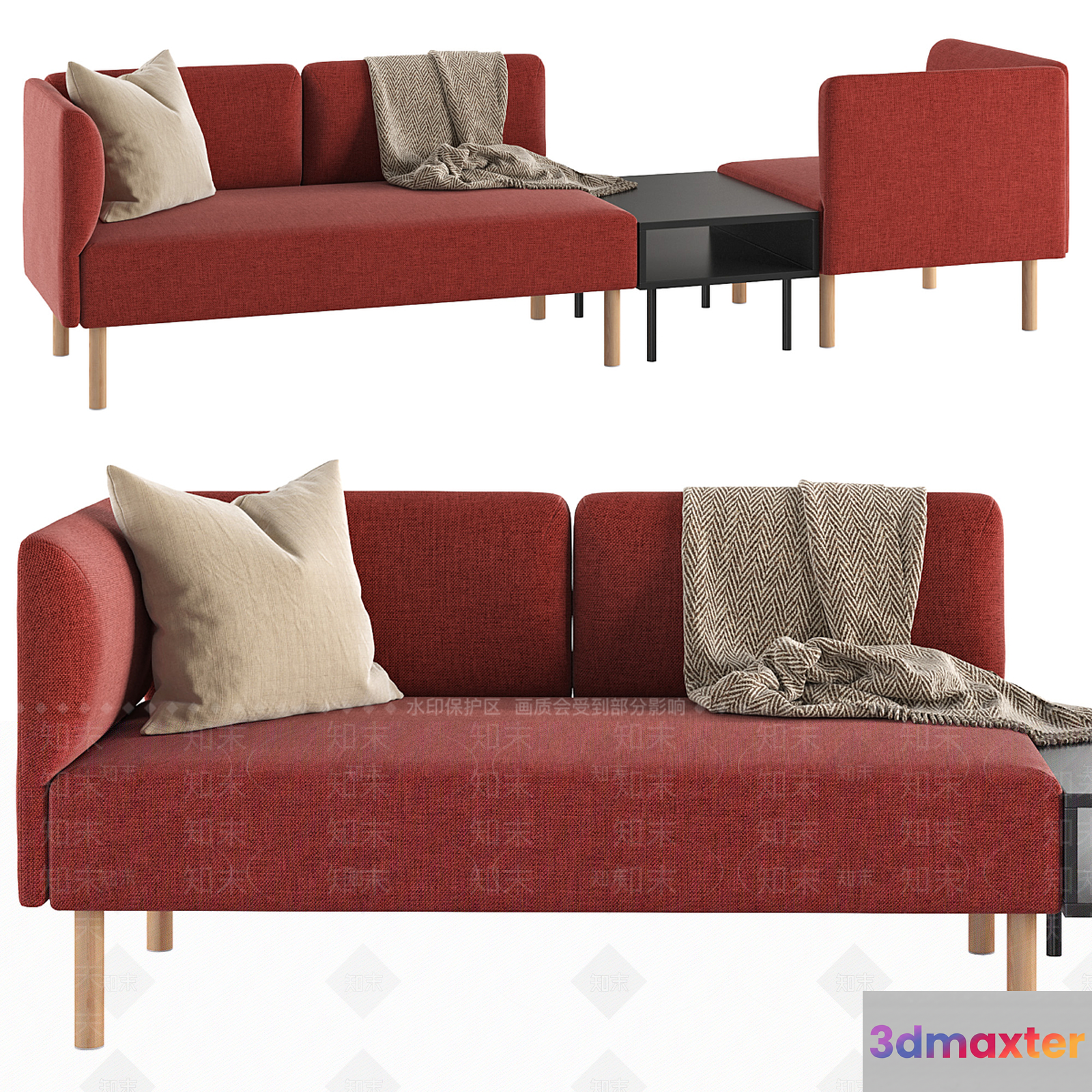 Modern Red Sofa 3D Model - 17241 - CORONA Render