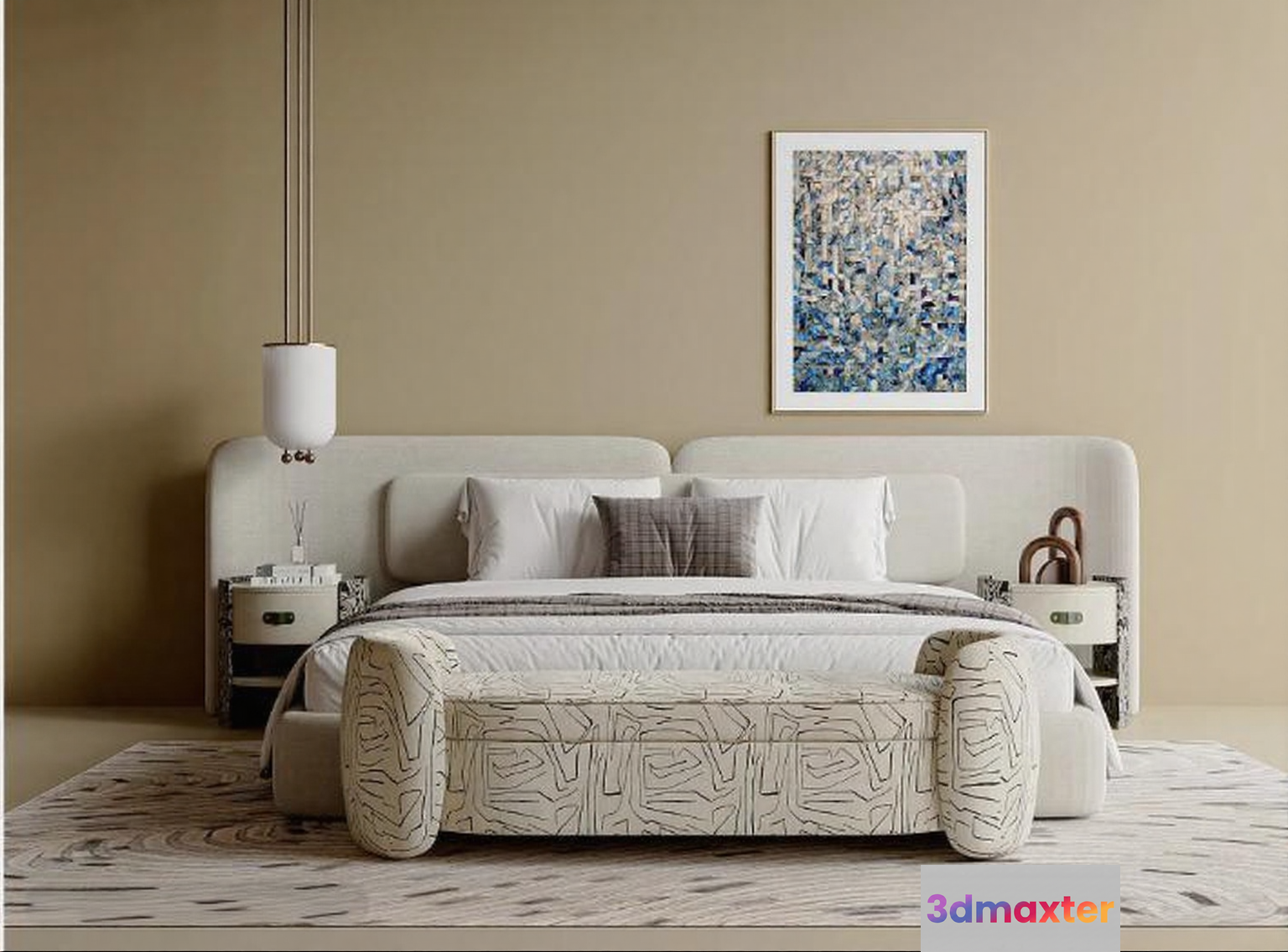 Modern White Bed 3D Model - 9696 - VRAY Render