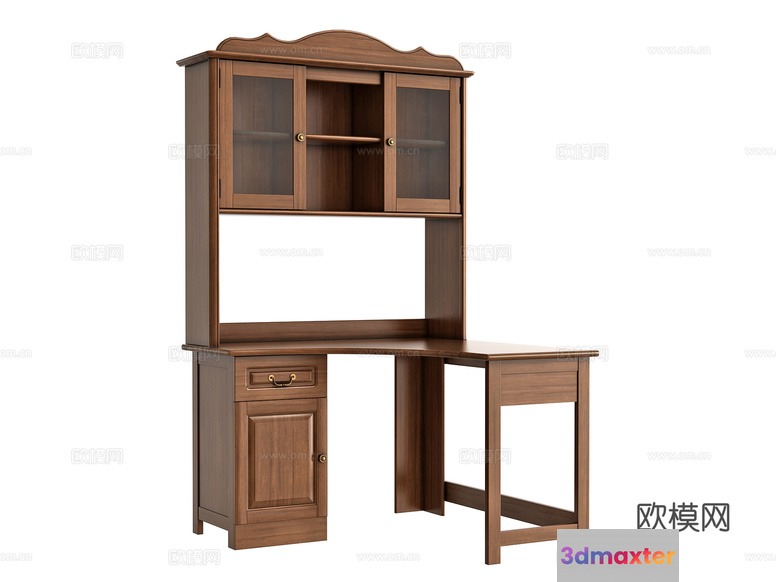 A Wooden Desk With A Hutch 3D Model - 18240 - VRAY Render